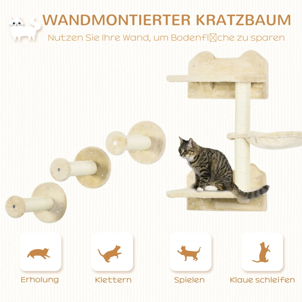 Tiragraffi per gatti con amaca e piattaforme ¨C zephmum ¨C beige 40x28x73cm