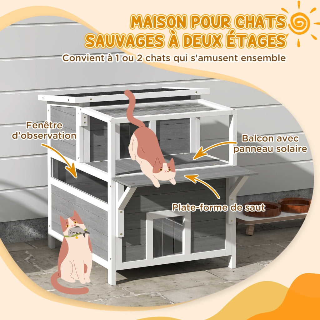 Casetta per Gatti 2 Livelli con Balcone e Tetto Aprile ¨C Zephmum ¨C Grigio Chiaro