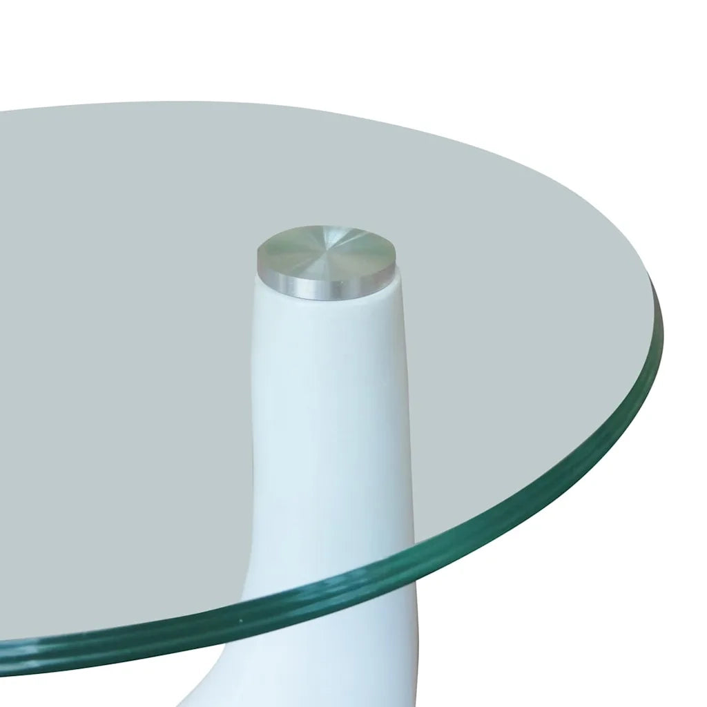Tavolino da Caffè con Ripiano Rotondo in Vetro Bianco Lucido