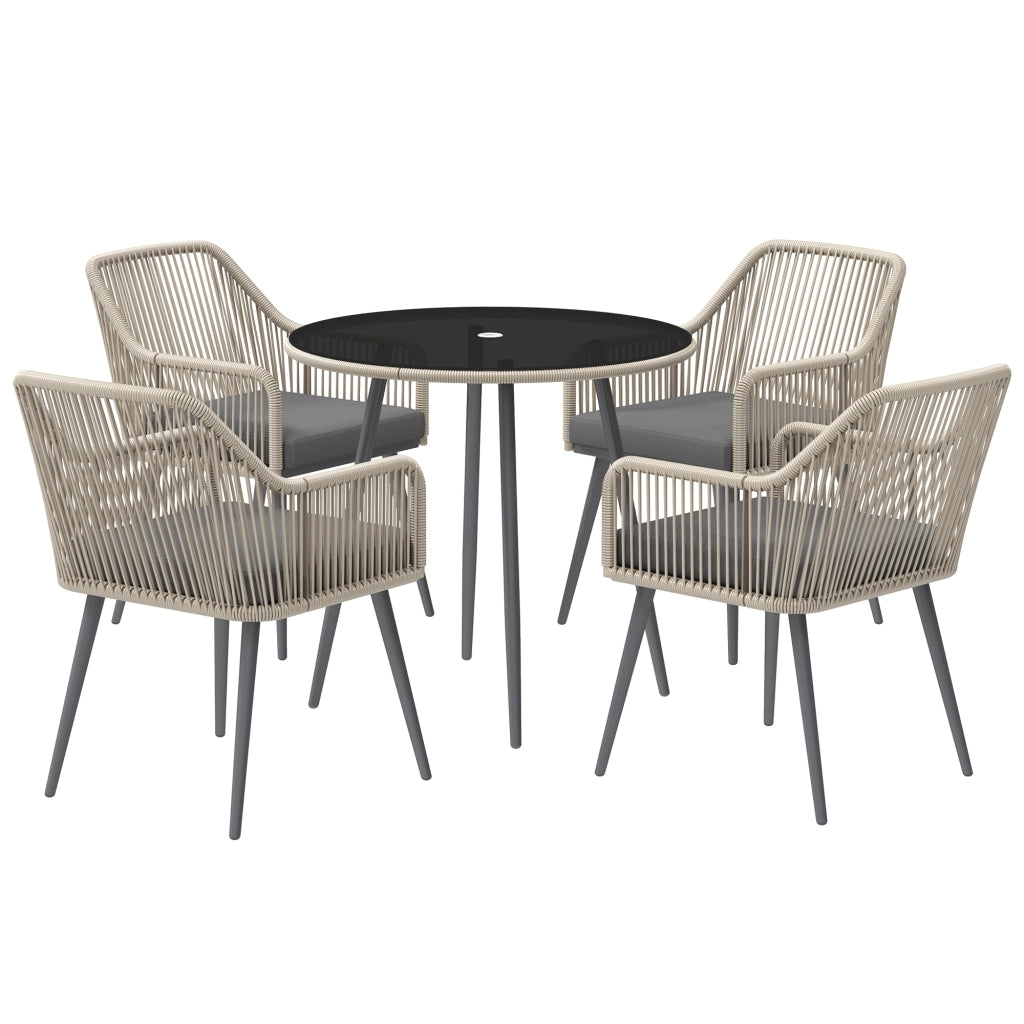 Set da Giardino 5 Pezzi in Polyrattan e Acciaio ¨C zephmum ¨C Marrone Grigio