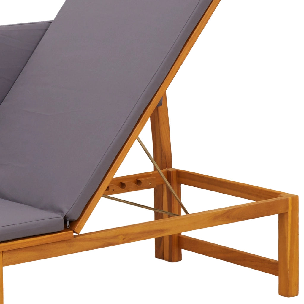 Lettino prendisole 3-in-1 con cuscini grigi chiari in legno massello di acacia