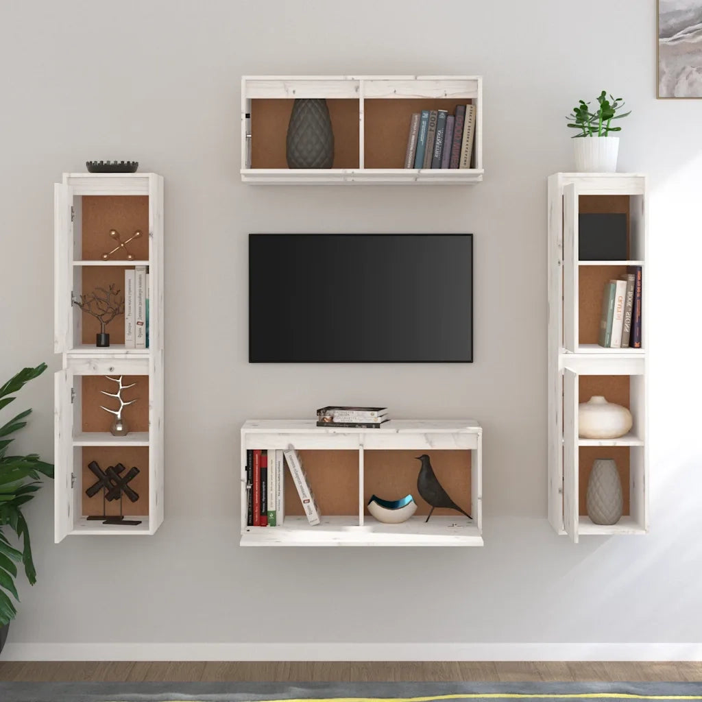 Mobili Porta TV 6 pz Bianchi in Legno Massello di Pino cod mxl 15240