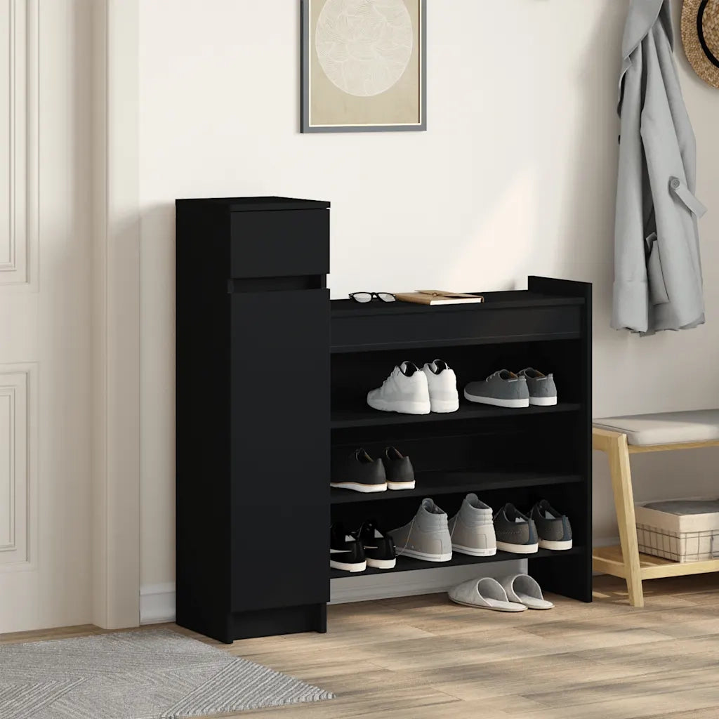 Scarpiera-Scaffale per scarpe Nera 100,5x28x100 cm in Legno Multistrato