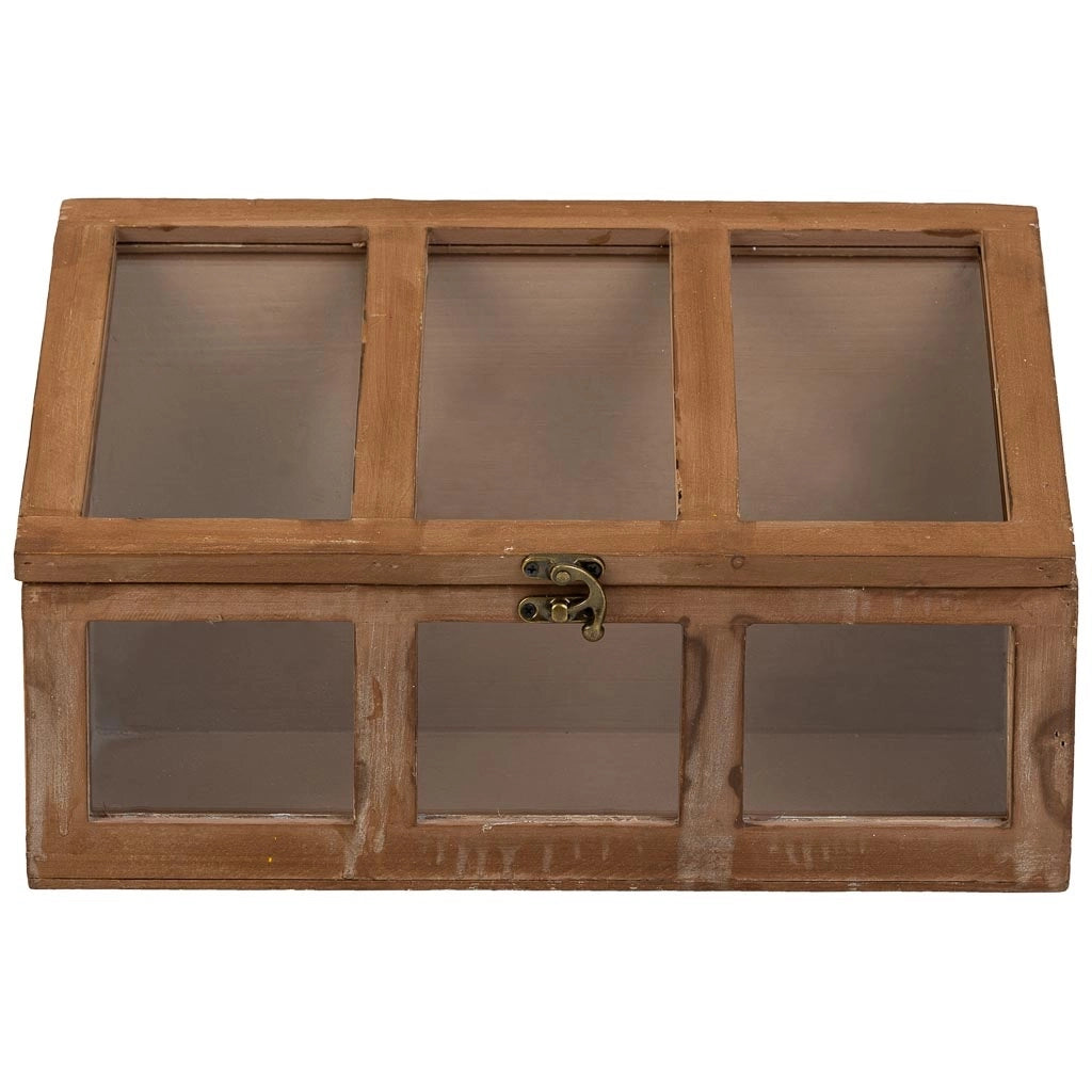 Cassetta in legno marrone con finestre 35x19x12/20h cm