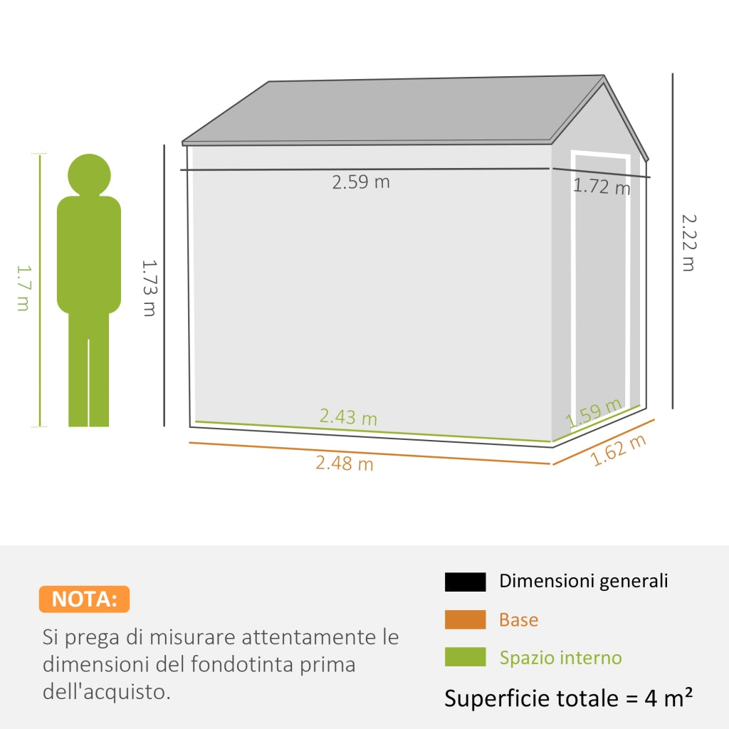 Casetta da Giardino Attrezzi ¨C Minimal ¨C Grigio Bianco Acciaio Zincato PP 259x172x222 cm