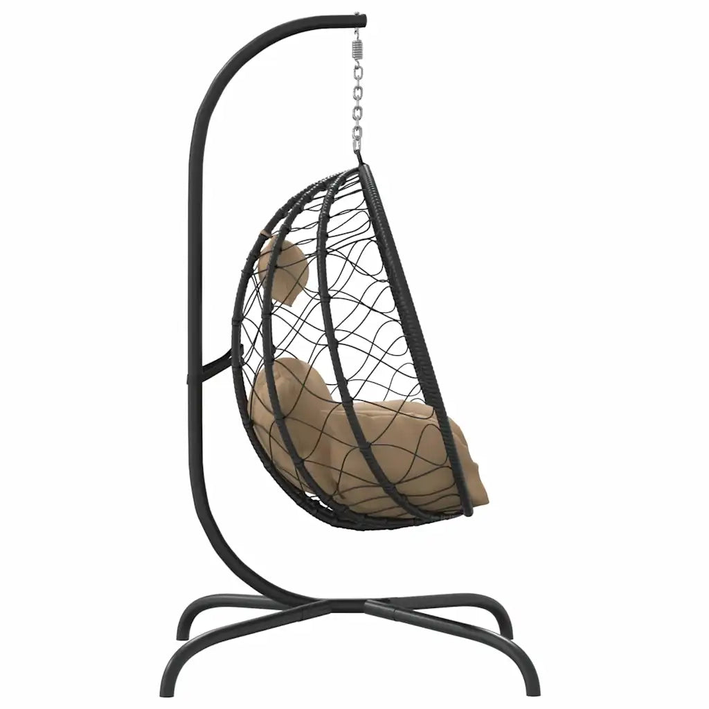 Poltrona sospesa a uovo con cuscino in polyrattan e acciaio color tortora 360047