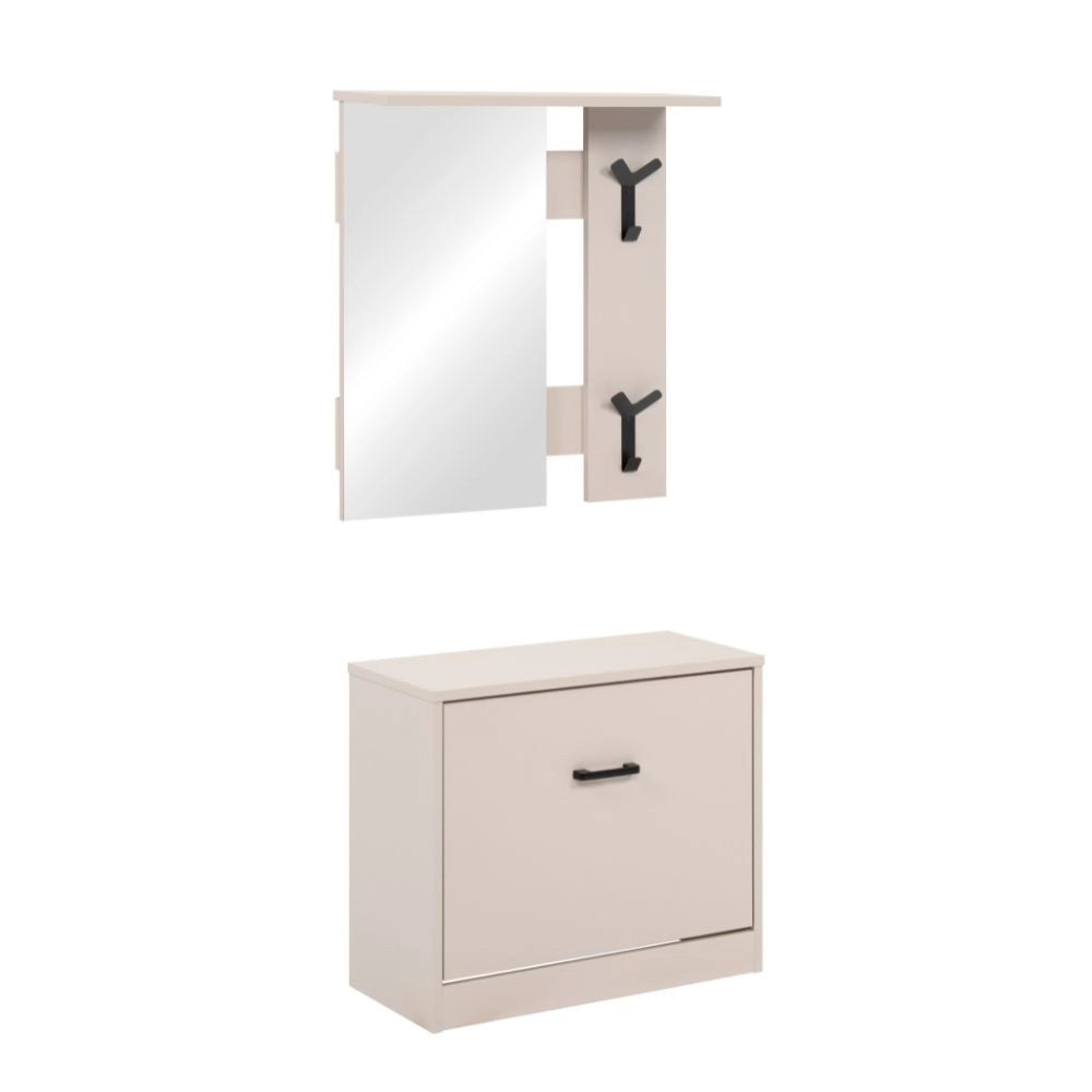 Mobile Ingresso Limone41A con Specchio, Appendiabiti e Scarpiera Beige
