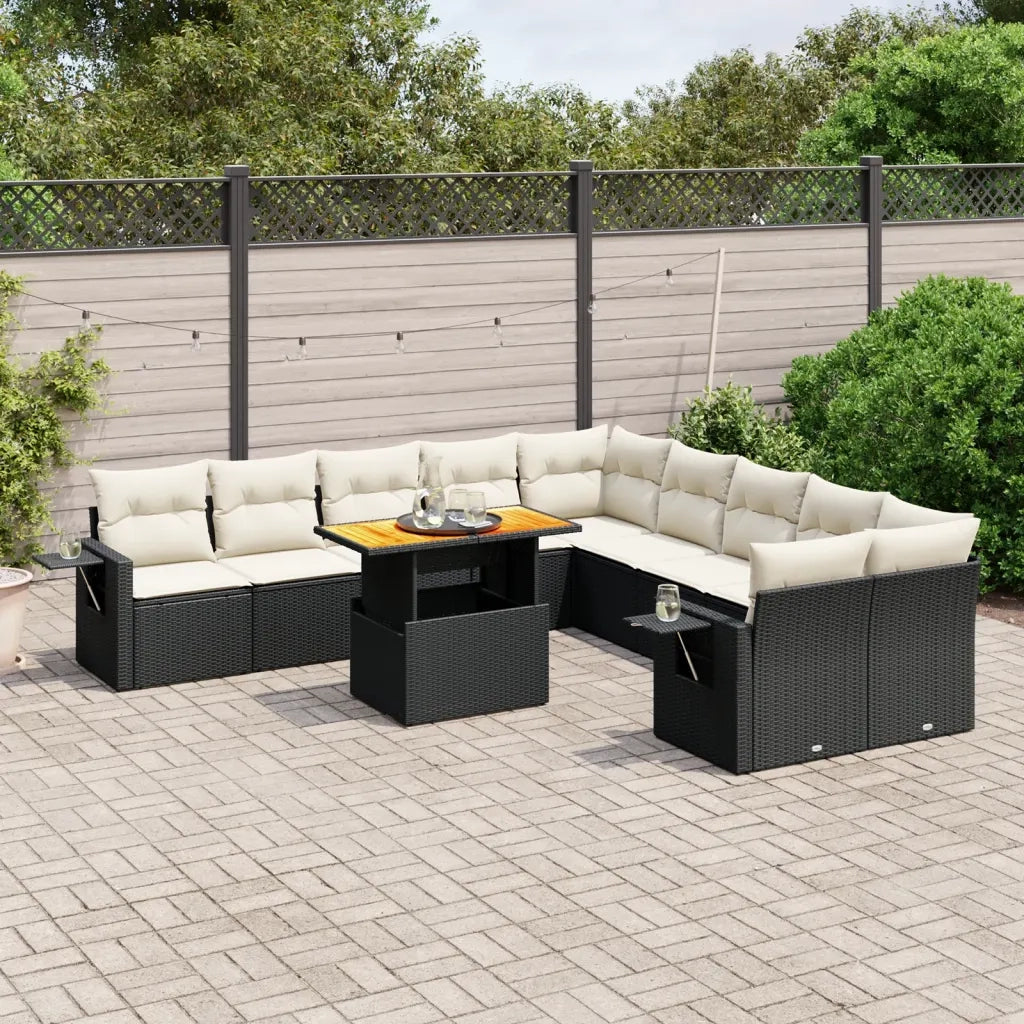 Set Divani da Giardino 11 pz con Cuscini in Polyrattan Nero 3271945