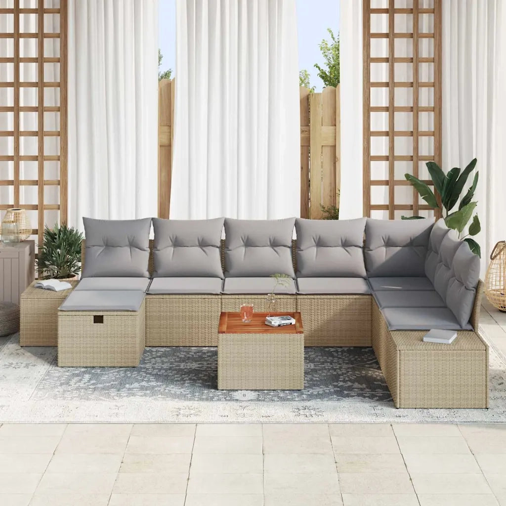 Set Divano da Giardino con cuscino 9 pcs Beige Poly Rattan 3360941