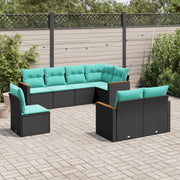 Set Divani da Giardino 8 pz con Cuscini Nero in Polyrattan 3226162