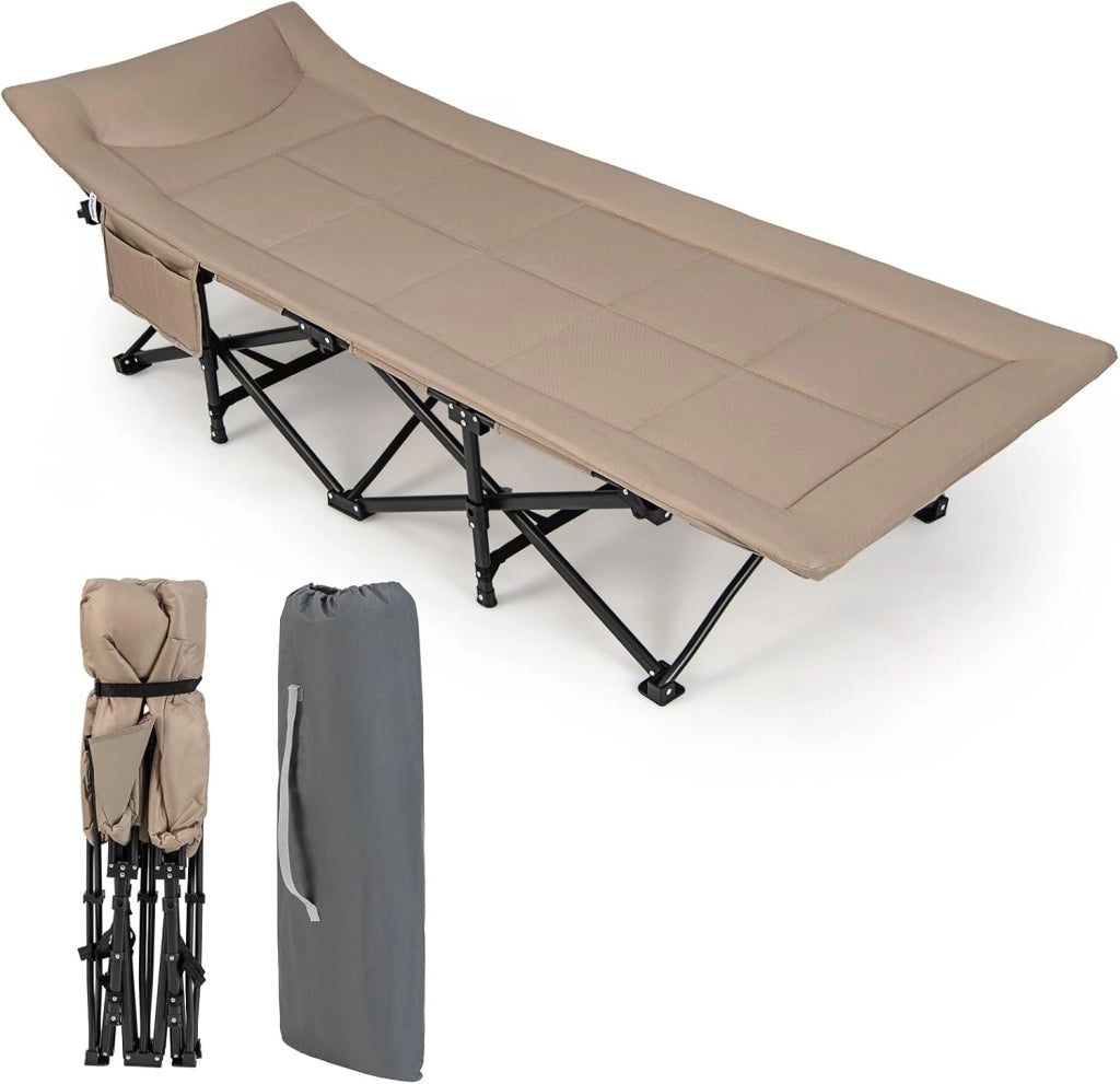 Brandina Campeggio con Borsa Portaoggetti, in Tessuto Oxford e Metallo, Lettino da Campeggio Pieghevole 190x68x48,5 cm, Letto da Campo XL Portabile, Antiscivolo, Portato 200 kg