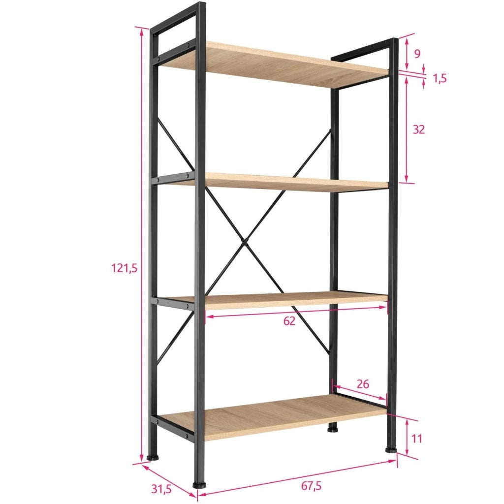 Libreria grande in stile industriale/vintage con 4 ripiani 121,5 cm beige 08_0000279