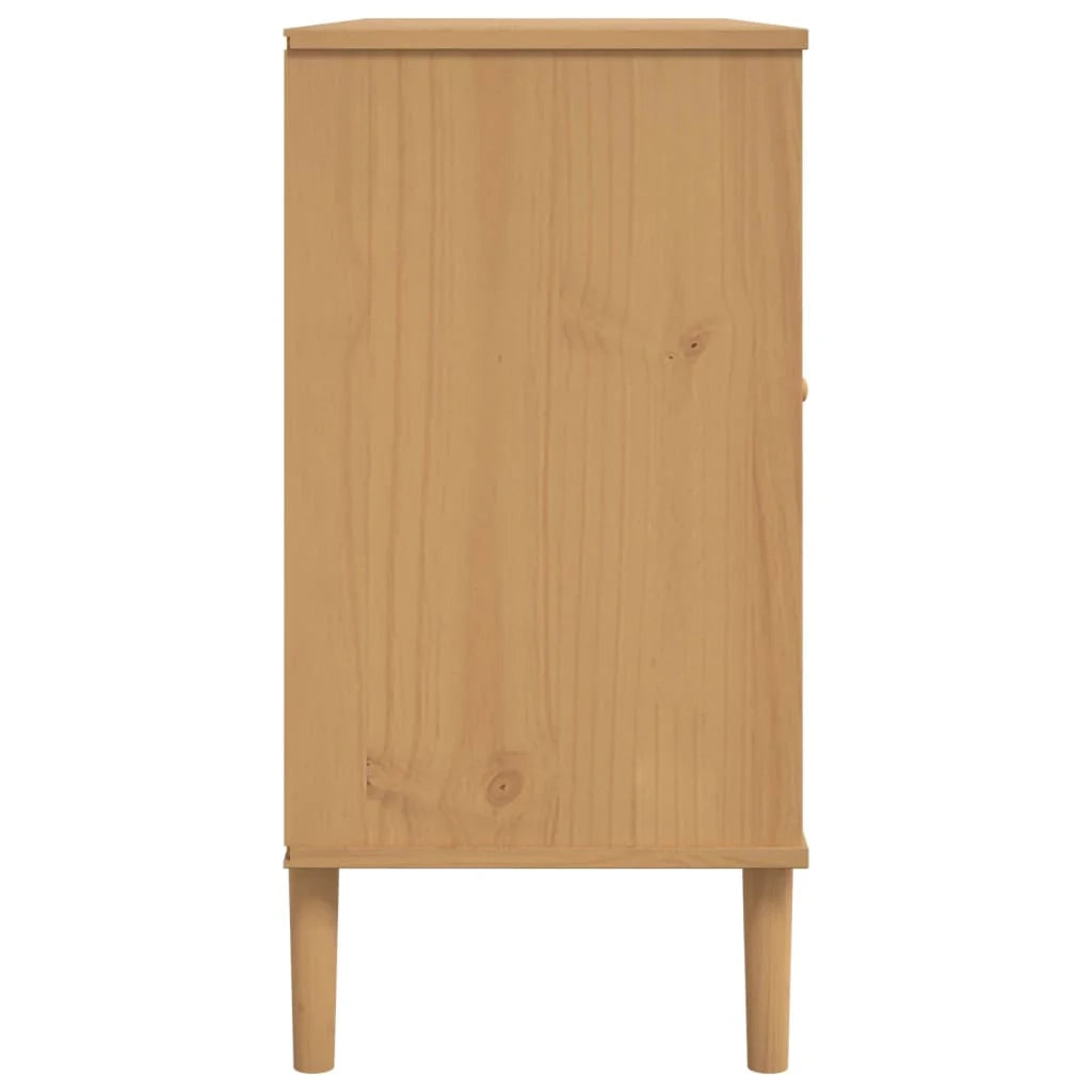 Buffet credenza cassettiera armadio mobile contenitore organizer per cucina soggiorno salotto effetto rattan 112 x 40 x 80 cm legno di pino massiccio marrone 02_0036230