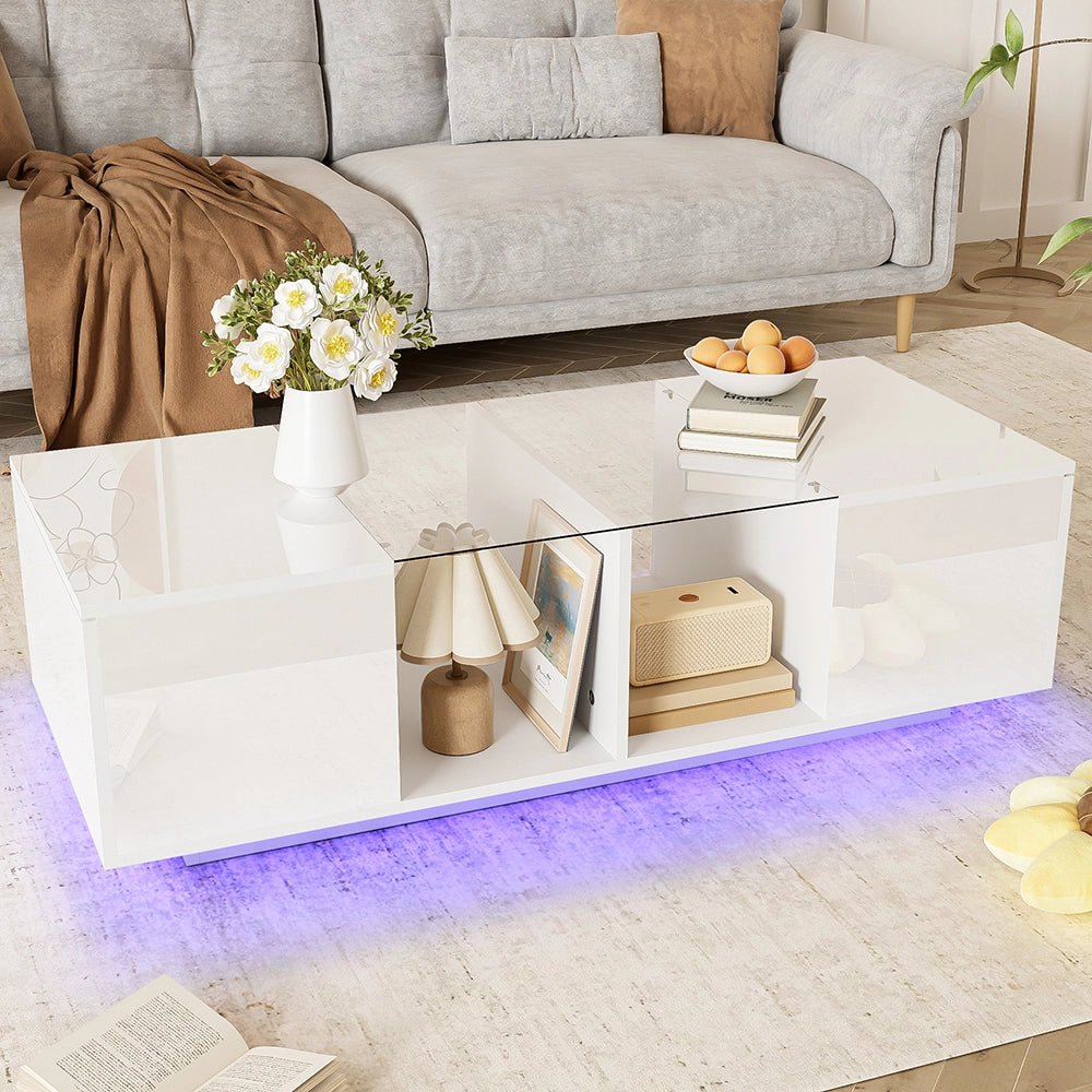 Tavolino-Xylo-120x50x385cm bianco LED piano lucido