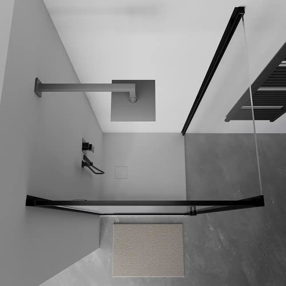 Box doccia 80x80 cm apertura a battente profili neri vetro 6mm trasparente | Apulia