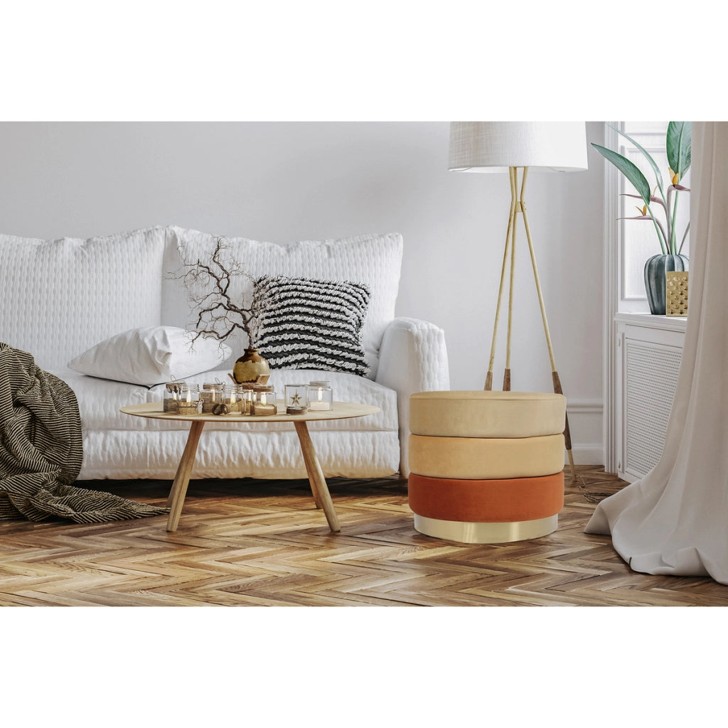 Pouf contenitore Matilda in velluto arancio con base dorata