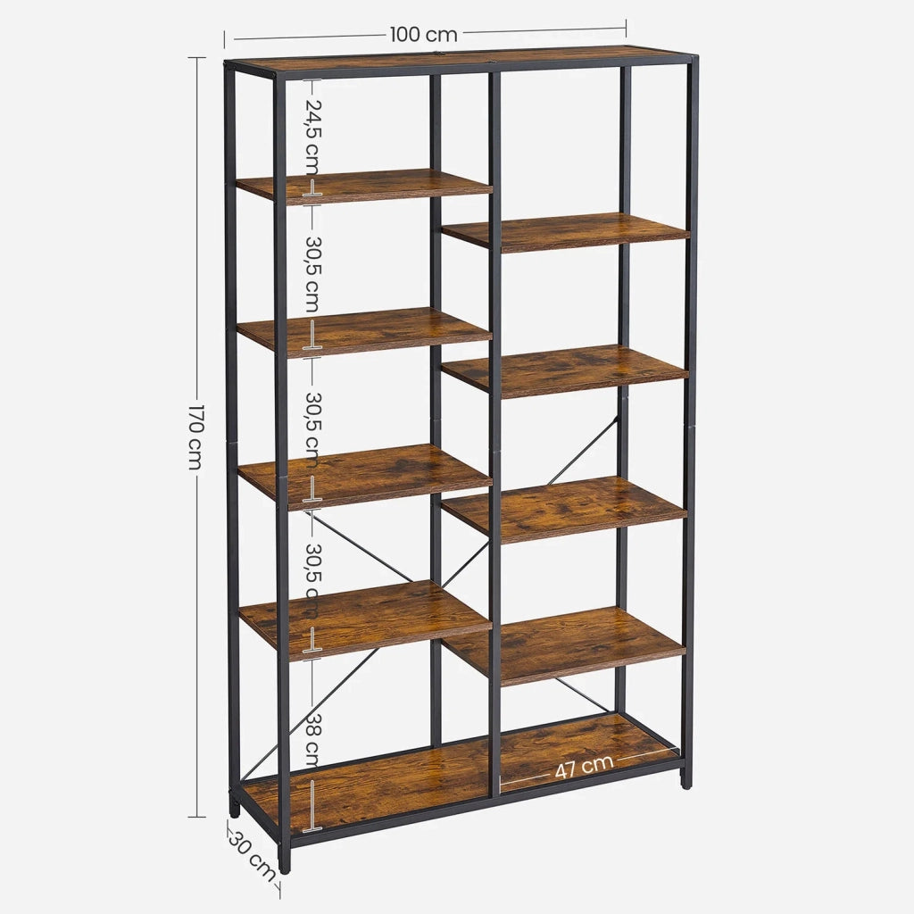 Mobile contenitore a 5 ripiani 100 x 30 x 170 cm libreria per bambini per soggiorno camera da letto bagno cucina corridoio facile da montare marrone rustico e nero 12_0006402