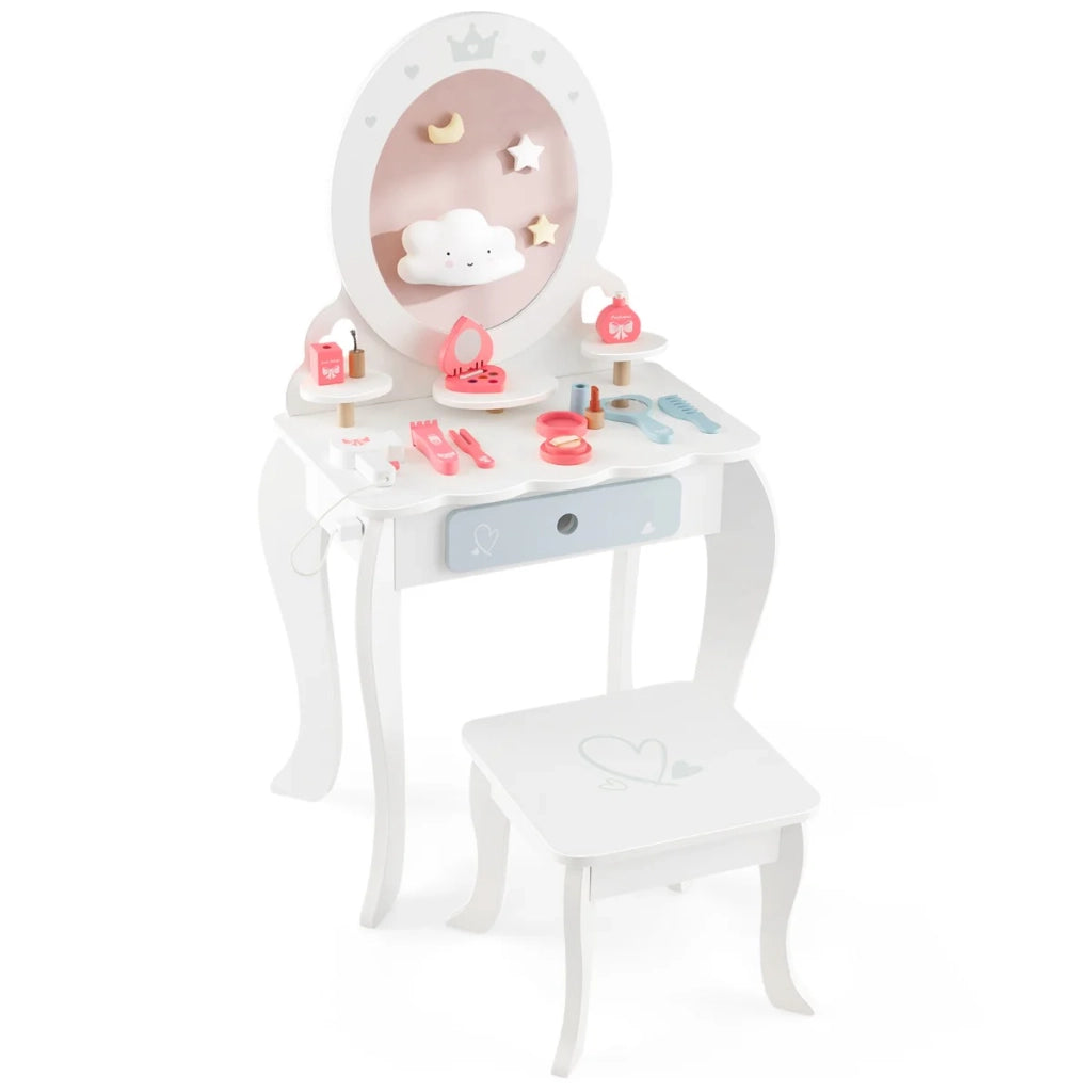 Toeletta e sgabello 2 in 1 con specchio rimovibile 50 x 34 x 93 cm per bambini pratico contenitore stile moderno MDF bianco 20_0009853