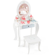 Toeletta e sgabello 2 in 1 con specchio rimovibile 50 x 34 x 93 cm per bambini pratico contenitore stile moderno MDF bianco 20_0009853