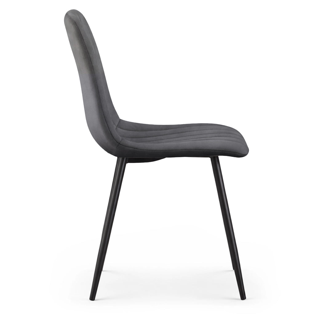 Set di 8 Sedie in velluto trapuntate LIVO Grafite Scuro gambe nere