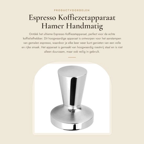 Espresso macchina con corpo in acciaio inossidabile - macinazione del caffè - martelletto - fondo piatto - riciclabile - comoda e duratura - stampera del caffè con corpo in acciaio inossidabile.