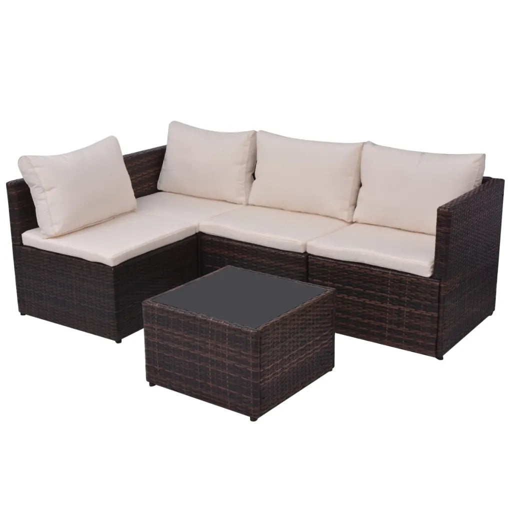 Set Divani da Giardino 5 pz | Set Salotto da Giardino con Cuscini in Polyrattan Marrone
