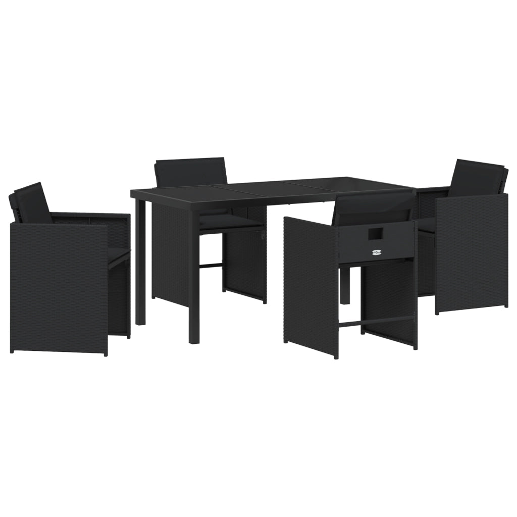 Set da pranzo da giardino a 5 pezzi con cuscini nero polyrattan