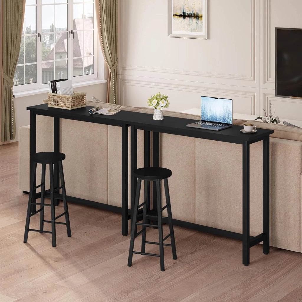 Tavolo da Bar Rettangolare Alto Tavolino Bancone per Cucina in Metallo Legno 120x40x100 cm