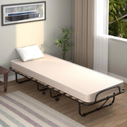 Brandina Pieghevole con Ruote Girevoli, con Materasso in Memory Foam, Lettino Pieghevole a Doghe 190x80 cm, Salvaspazio, Carico Massimo 130 kg