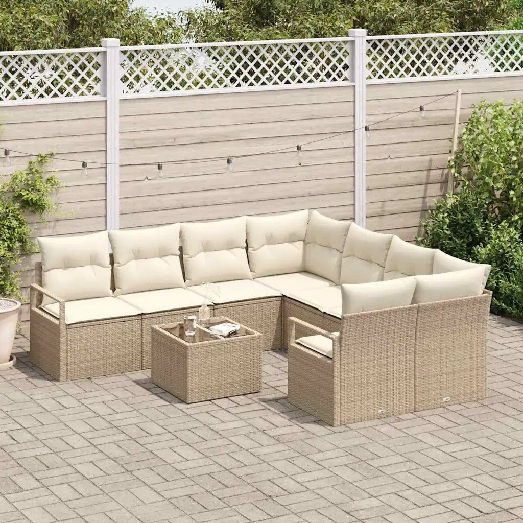 Set di divani con cuscino 9 pcs Beige e Crema polyrattan 3346321