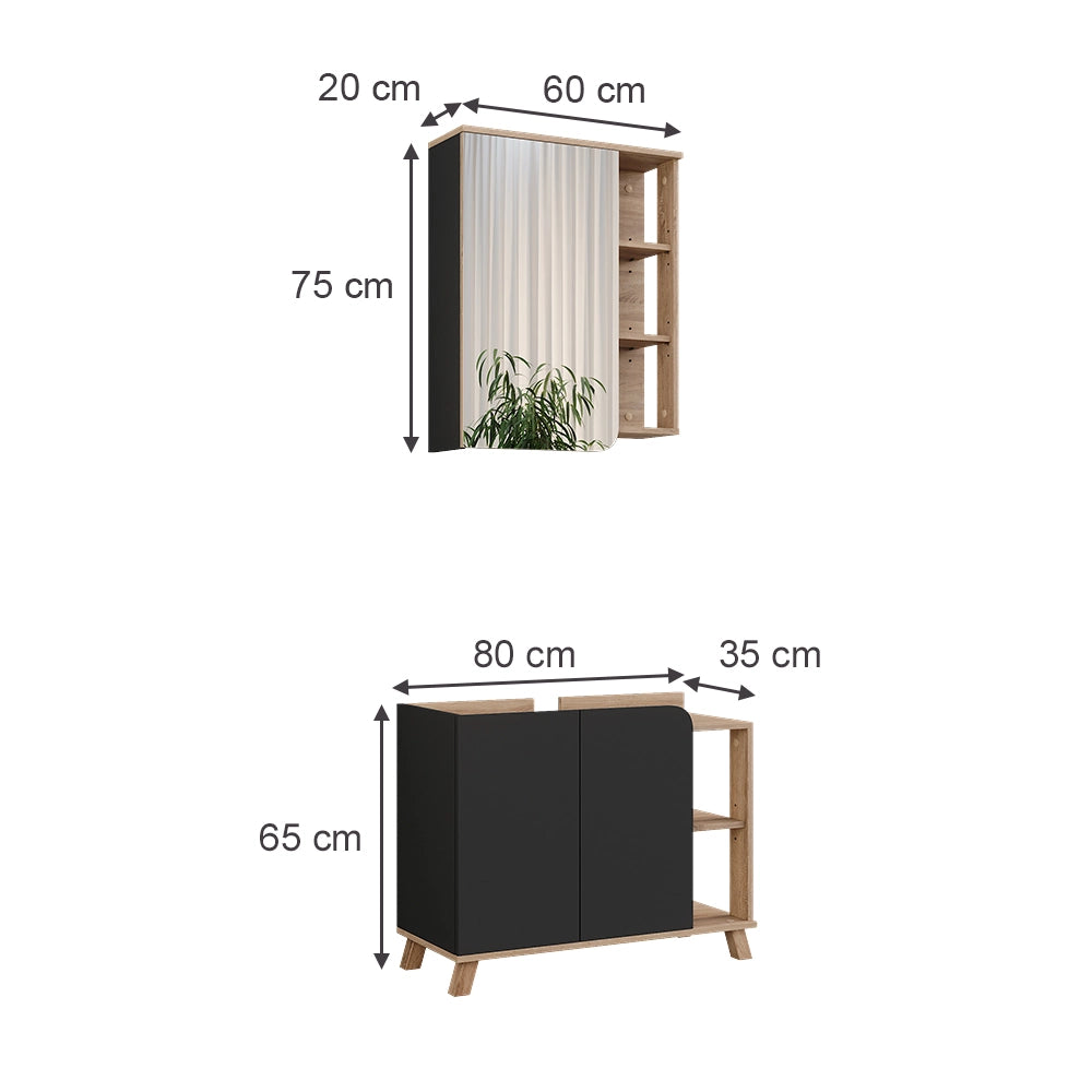 Vicco Set di mobili da bagno Sonoma/antracite 2 parti