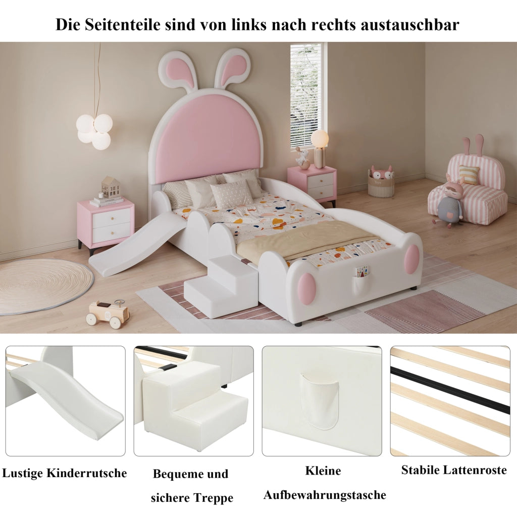 Letto imbottito per bambini con scivolo e scaletta 90x200 cm