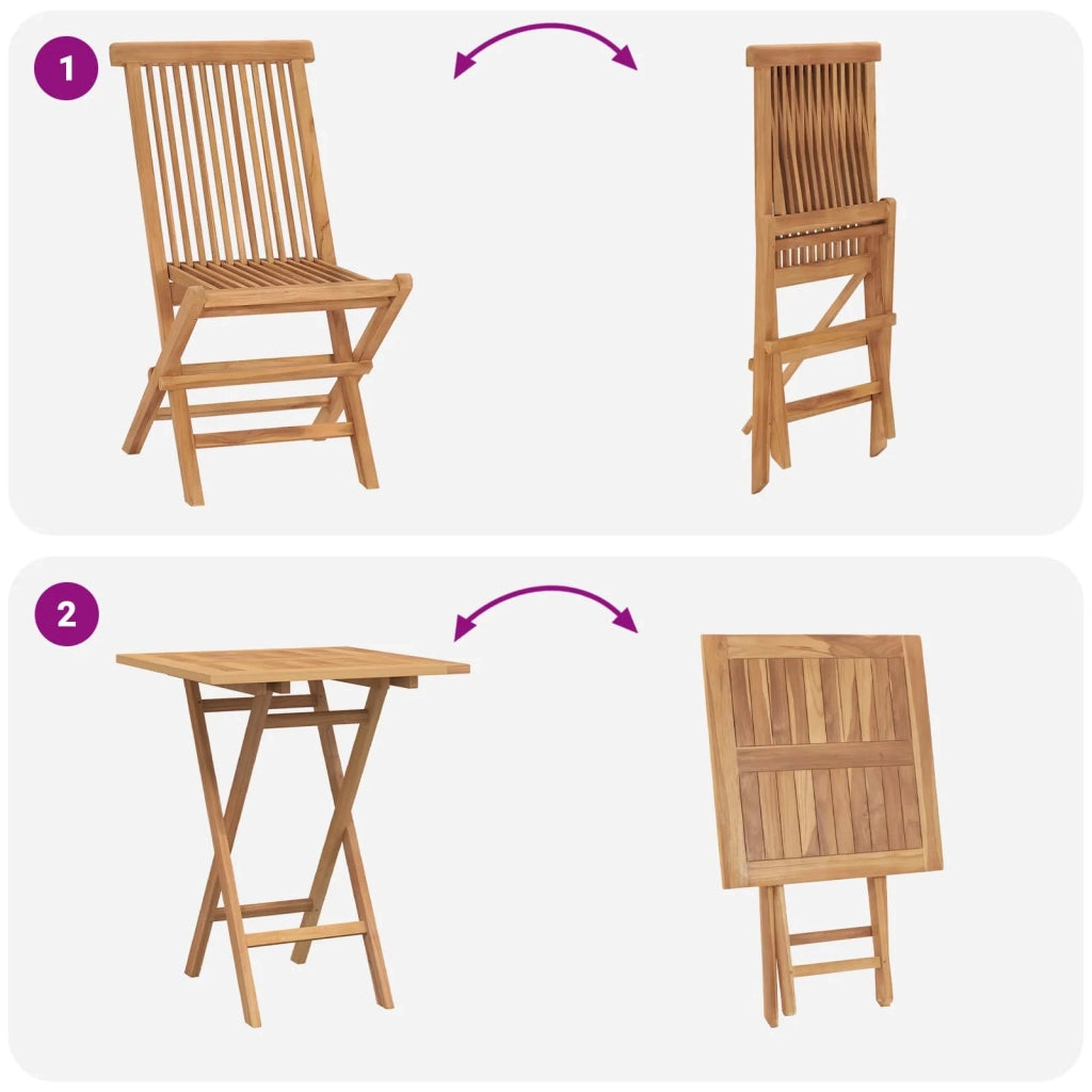 Set da pranzo da giardino pieghevole Regolabile 5 pcs Naturale 3437394
