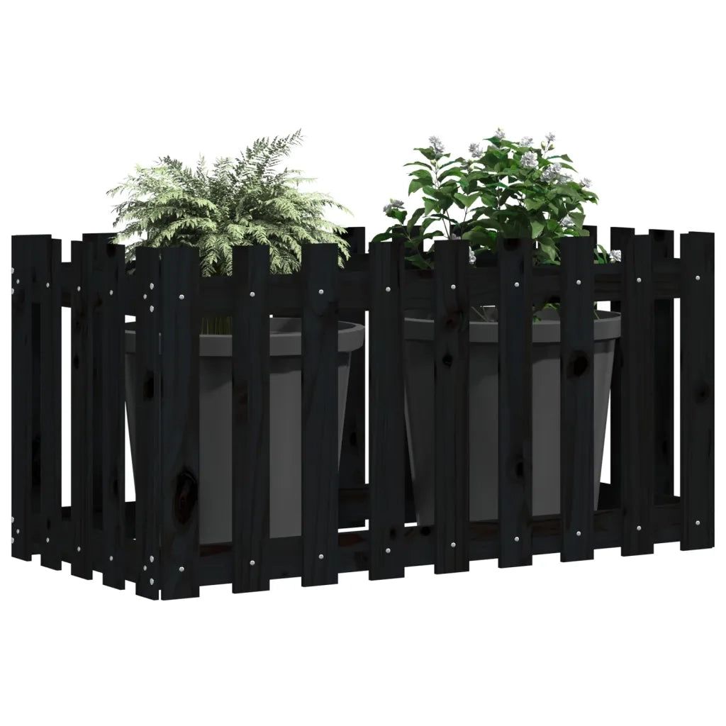 Fioriera | Cassetta per fiori | Vaso Giardino a Recinzione Nera 100x50x70cm Massello Pino