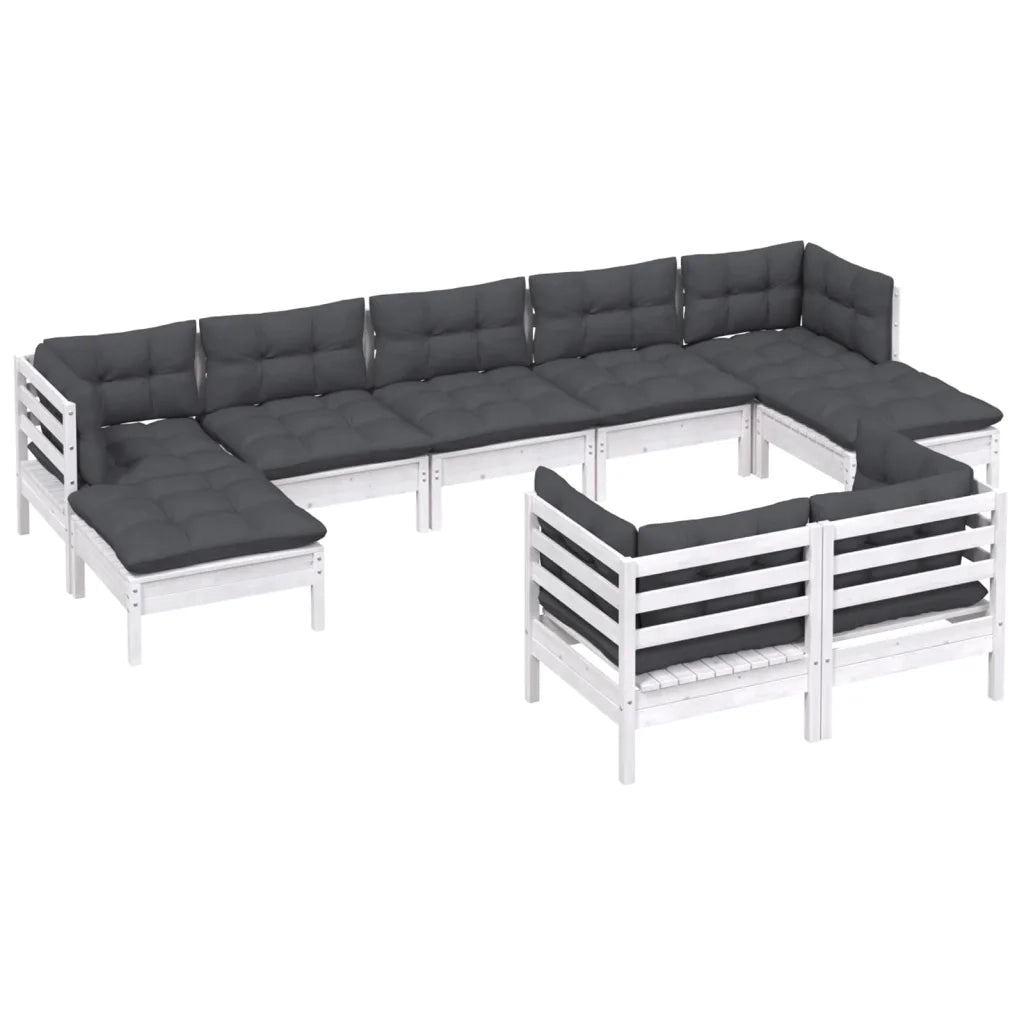Set Divani da Giardino 9 pz con Cuscini Bianchi Legno di Pino cod mxl 44843