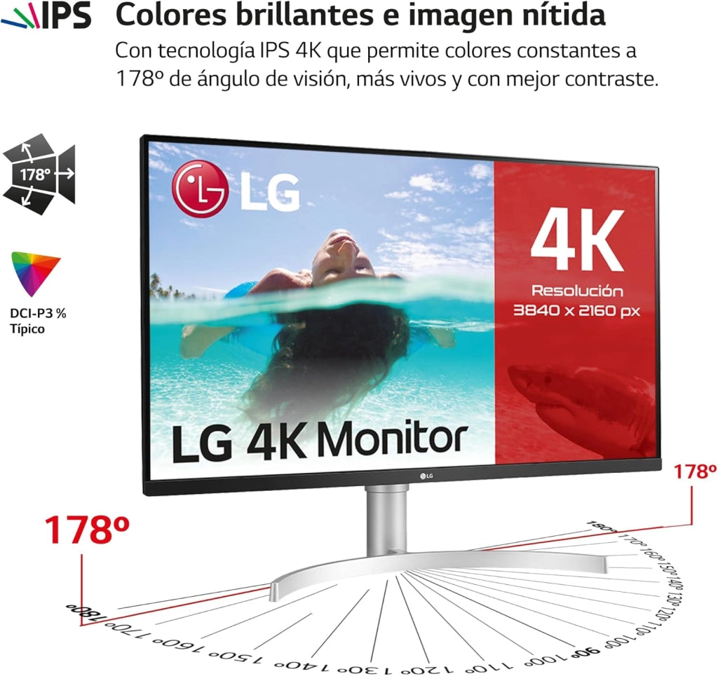 32UN650 Monitor 32" UltraHD 4K LED IPS HDR, 3840x2160, AMD FreeSync 60Hz, 1 Miliardo di Colori, Audio Stereo 10W, HDMI 2.0 (HDCP 2.2), Display Port 1.4, Altezza Regolabile, Flicker Safe, Bianco