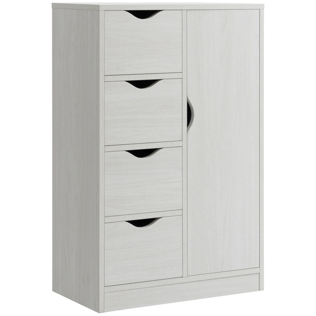 Mobile Bagno con 4 Cassetti. Armadietto a 2 Livelli e Maniglie Ritagliate. in Legno. 54x29x83 cm. Bianco