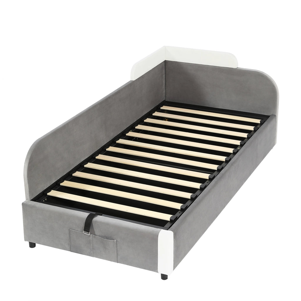 Letto Contenitore per Bambini 90 x 200 cm; Letto Singolo - Sponda Imbottita e Tasca