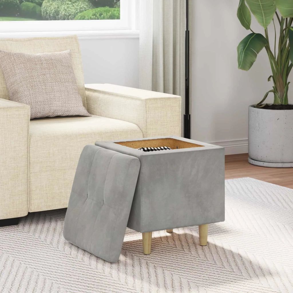 Pouf contenitore Grigio chiaro 40 x 40 x 45 cm Velluto