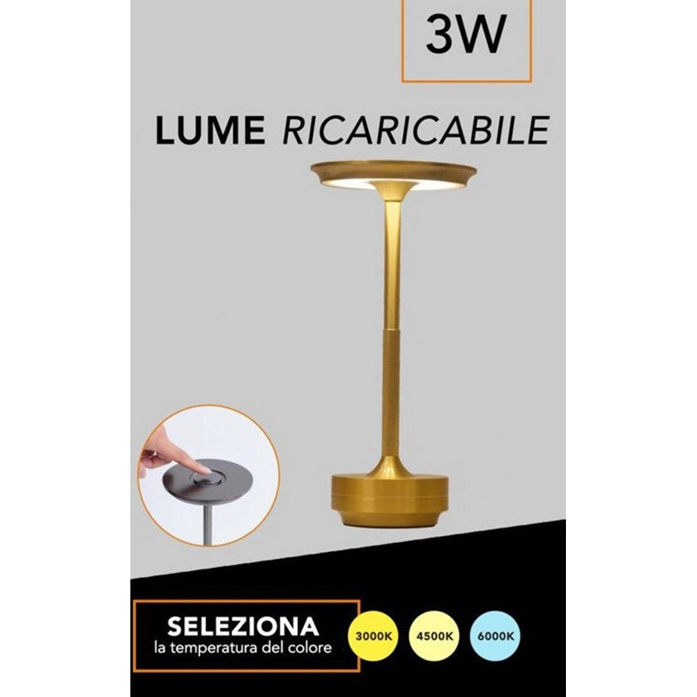 Trade Shop - Lampada Da Tavolo Moderna 3w Lume Ricaricabile Touch Dimmerabile Tecnologia Cct D38-3c -