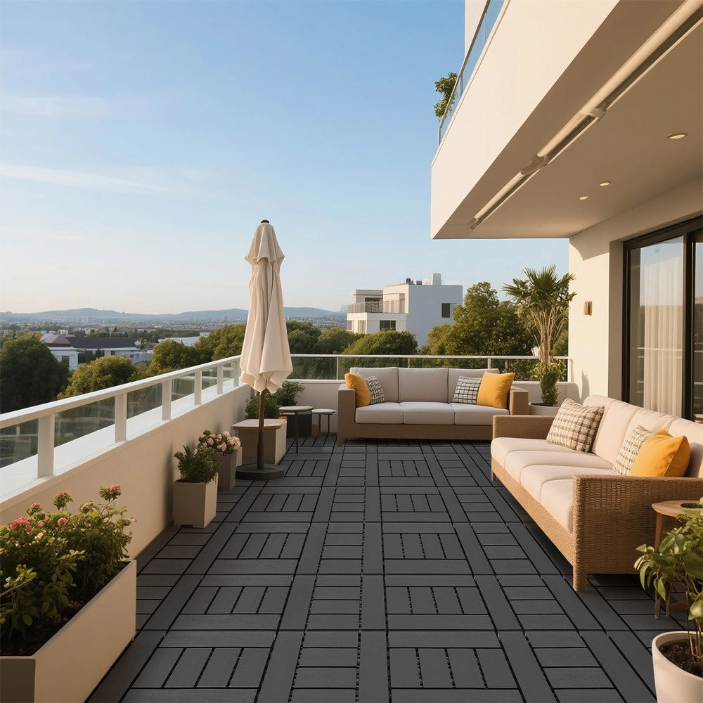 Piastrelle da Pavimento Interlocking per Esterni ¨C MINIMAL ¨C 44 pcs, Grigio Scuro, Balcone e Terrazza