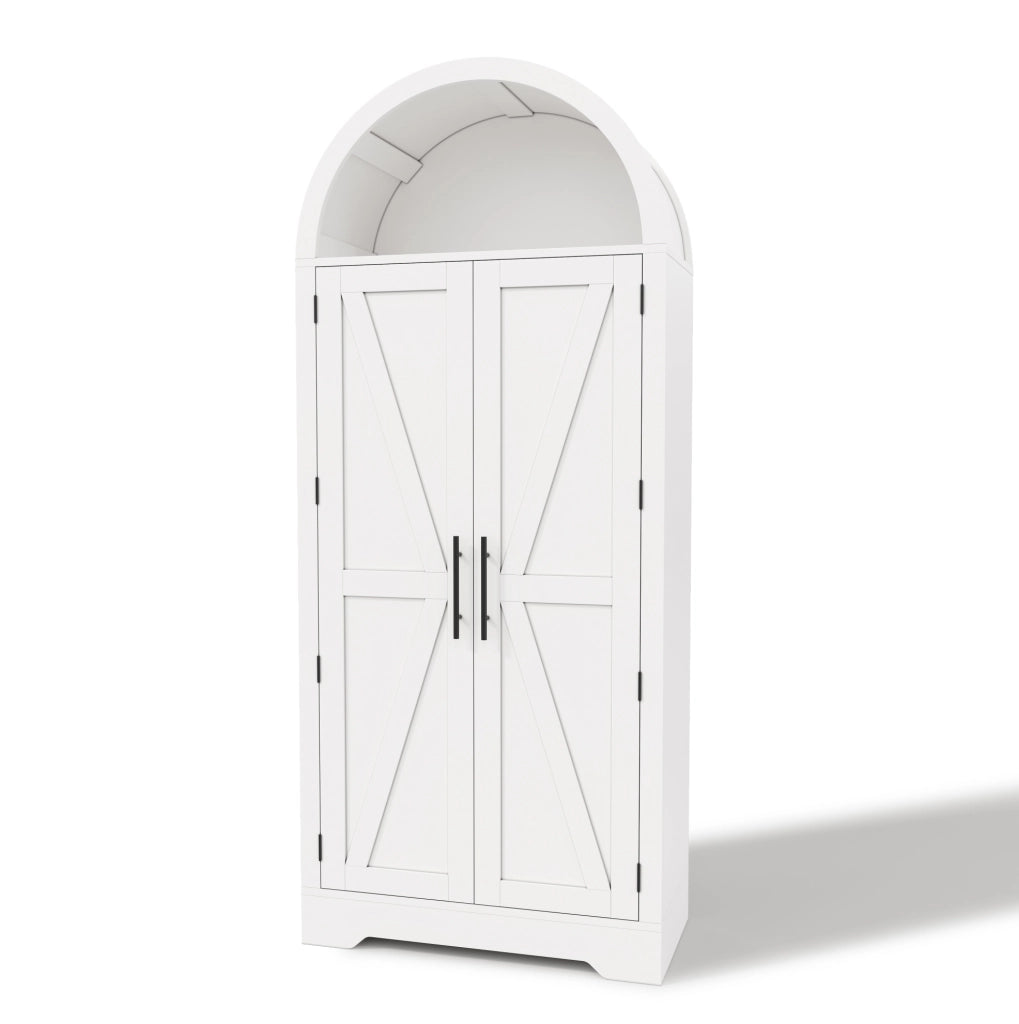Vetrina ad arco con ripiani regolabili in MDF bianco