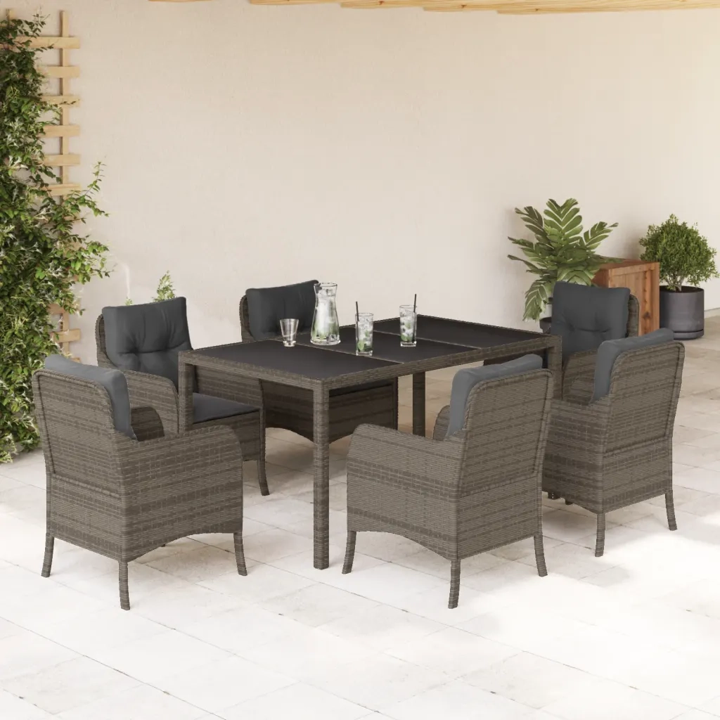 Set da Pranzo da Giardino 7 pz con Cuscini in Polyrattan Grigio 3211857