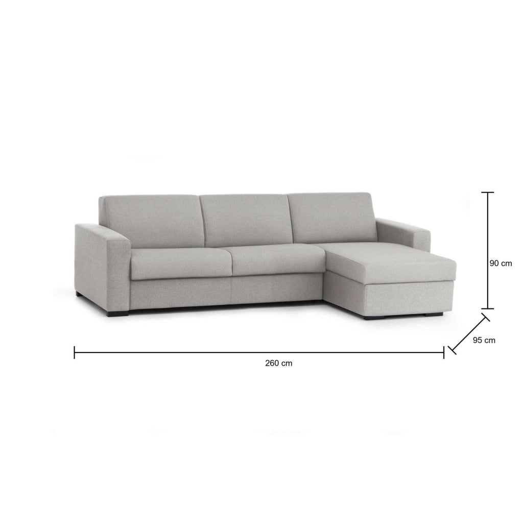 Azechiele, Divano Fisso con Penisola Sfoderabile Made in Italy, 260x95 cm Grigio