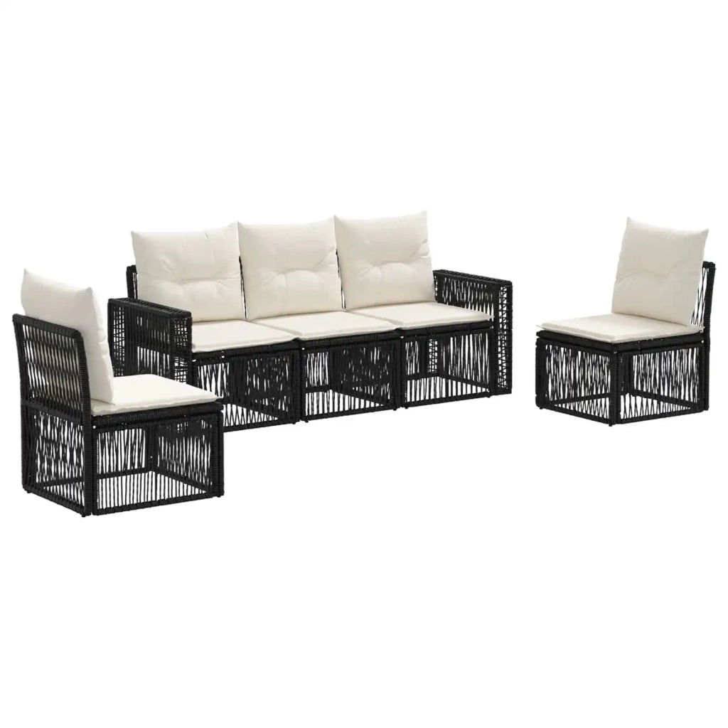 Set Divano da Giardino 5 pcs Nero e Bianco Crema polyrattan 3435079