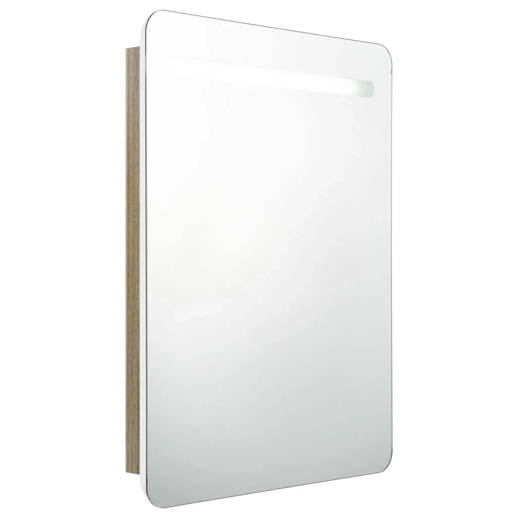 Mobile da bagno con specchio LED bianco 60 x 11 x 80 cm finitura rovere 02_0006586