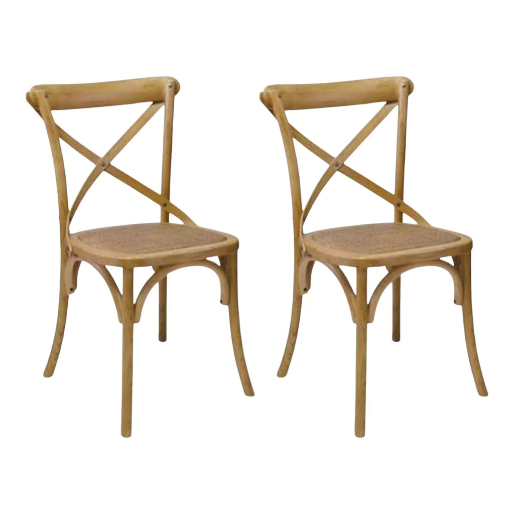Set 2 sedie cross bistrot shabby vintage legno olmo seduta rivestita rattan naturale (914) - Mobili 2G