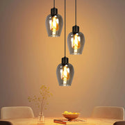 ZMH Lampada a Sospensione 3 Luci Retro Vintage Vetro Fum¨¦ E27 per Sala da Pranzo Cucina Hotel Soggiorno Senza Lampadina