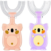 Set di spazzole per bambini a forma di U, 2 pezzi, spazzola per bambini, a forma di U, 360° per tutta la bocca, spazzola per bambini in silicone, a forma di U, per bambini da 2 a 4 anni (rosa + blu)