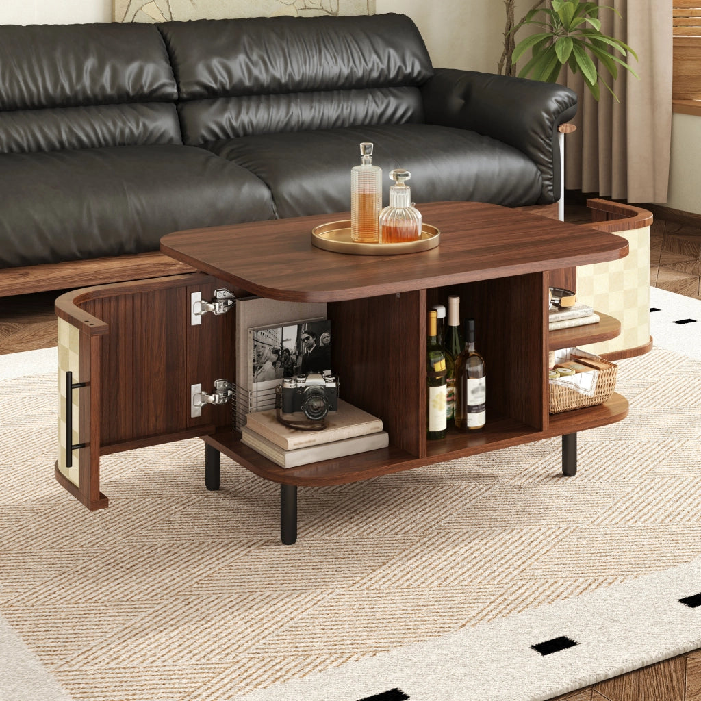 TAVOLINO DA CAFFÈ 80x60x47 cm in MDF Noce con vani laterali